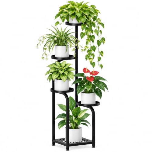 TOSKING Tall 5-Tier Square Plant Stand Indoor Outdoor, Anti-Tip, Black