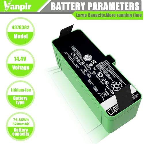 Image of Replacement Battery for iRobot Roomba 500 600 700 800 900 Series 4376392 5200mAh 74.88Wh Upgrade battery Compatible with Roomba 960 981 970 965 801 805 850 860 890 891 895 695 690 685 680 670 1800LI