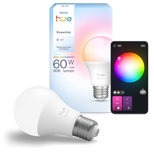 Philips Hue Essential Smart LED A60 Bulb, White and Color Ambianc...