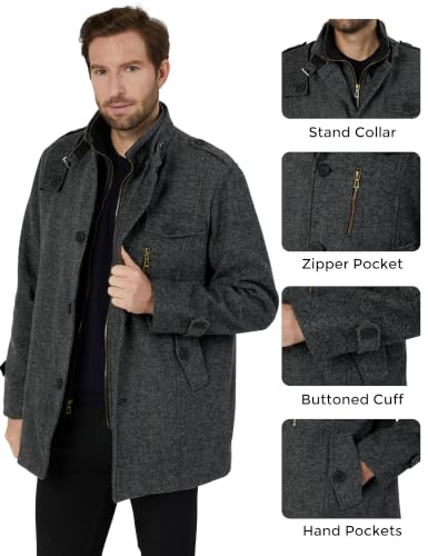 Image of Wantdo Men's Wool Blend Jacket Stand Collar Windproof Pea Coat