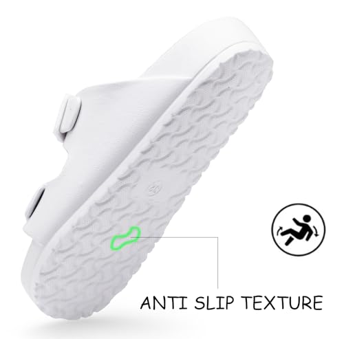 Meik Mangni Boys Girls Double Buckle Slip On Slide Kid Beach Sandals Adjustable Eva Summer Pool Shower Shoes Indoor Outdoor Slippers,White,Size:2 Big Kid thumb #3