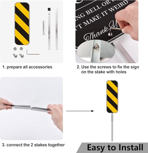 Object Marker Sign Black Yellow Vertical Panel 18\" x 6\" With 35\" Long Metal Stakes for Traffic Road Warning Outdoor Barricade Construction Caution With Stand Aluminum Outdoor Use Yard Business