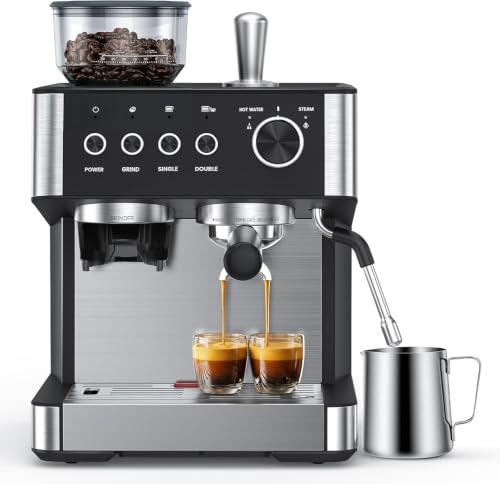COWSAR Espresso Kaffee Maschine, mit Mahlwerk und manuellem Milchaufschäumer, 15 Bar Drucksystem, schnell aufheizende espresso machine, geeignet für Cafés, Restaurants, Wohnungen und Büros