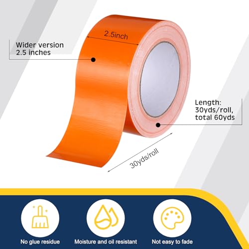 Image of Feifeiya 2 Rolls of Orange Duct Tape 2.5 Inch x 30 Yards Heavy Duty Duct Tape Waterproof Strong Packing Tape for Photographers, Repairs, DIY, Crafts, Indoor Outdoor Use