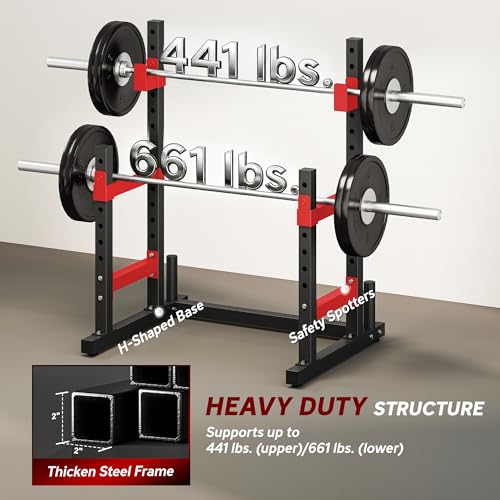 Image of Soozier Adjustable Squat Rack, Multi-Functional Bench Press Rack, Heavy Duty Steel Barbell Stand with Weight Plate Holders for Weight Lifting and Home Gym Strength Training, 660lbs Max Load