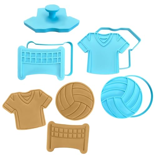 Moose Goods volleyball Cookie Cutter And Stamp Set of 3 - Sports Cookie Cutters Shapes & Stamp, volleyball Jersey And Net Cookie Cutter for DIY Baking Supplies