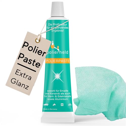 Fugenheld Polierpaste inkl. Poliertuch - politur set hochglanz für Hart & Edelmetalle sowie Aluminium - Chrompolitur - polierset auch für Autos, Uhren & Schmuck