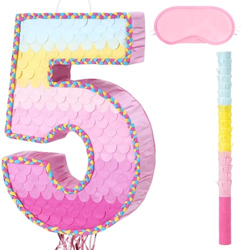 WERNNSAI Geburtstags Piñata – 5. Geburtstags Piñata Mädchen Junge Kinder Regenbogen Zahlen Pinata mit Augenmaske Stab Quaste und Kordelzug für Geburtstagsparty Dekoration Spiele WERNNSAI Geburtstags Piñata – 5. Geburtstags Piñata Mädchen Junge Kinder Regenbogen Zahlen Pinata mit Augenmaske Stab Quaste und Kordelzug für Geburtstagsparty Dekoration Spiele