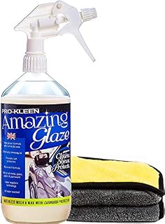 Pro-Kleen Amazing Glaze Waterless Wash & Wax with Carnauba Quick Detailer Spray | Cleans, Shines & Protects Your Car | Reveals a Polished, Showroom Shine (Single Pack with 2 Microfibre Cloths)
