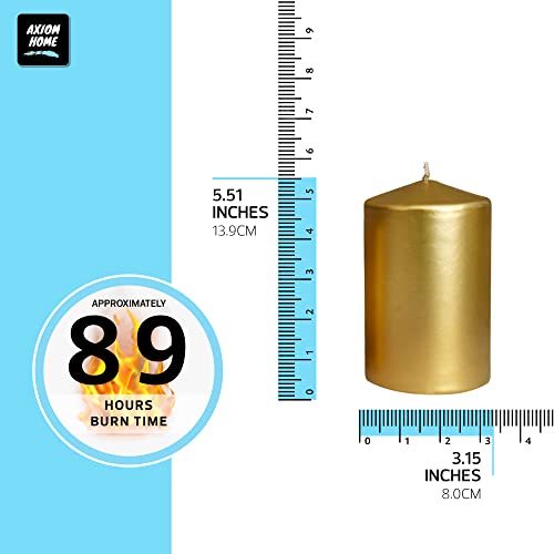 Axiom – Pack Of 6 Unscented Pillar Candles, Long 89 Hours Burn Time - Smokeless Candles – Perfect For Weddings, Home Décor, Anniversaries, Christmas And Dinner Dates (3.15 X 5.50 Inches, Golden) #TOP1