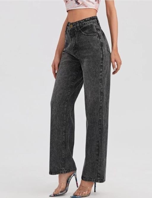 Image of Straight Cut Jeans for Women and Girls Comfortable Button Closure Versatile Outfit