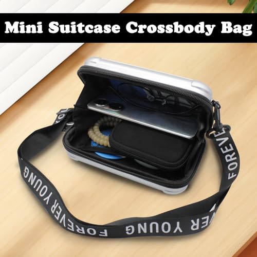 Image of Mini Suitcase Crossbody Bag, Plastic Mini Suitcase Bag Suitcase Purses Stylish Suitcase Cosmetic Bag with 2 Straps