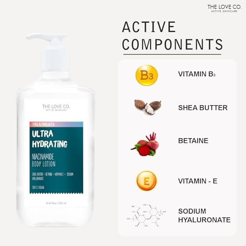 Image of THE LOVE CO. Ultra Hydrating Body Lotion 250Ml - Nourishing Formula for Dry Skin - Women & Men - Enhanced with Jojoba Oil, Shea Butter, Vitamin E - Best for Daily Moisturizing