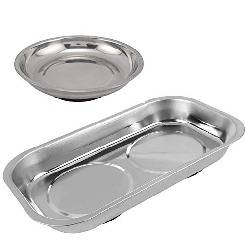 Edward Tools 9.5” Rectangle Magnetic Tray and 6” Round Magnetic Tray - For Screws, Nut, Bolts, Small Tools - Great for Mechanics, DIY - Heavy Duty Stainless Steel - Extra Strength Magnet