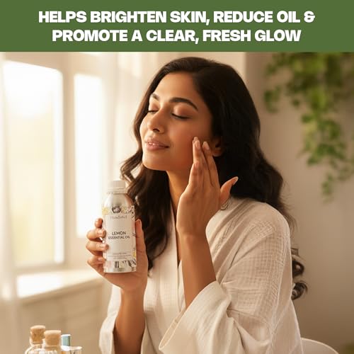 Image of VedaOils Lemon Essential Oil for Skin, Face and Hair | 100% Pure & Natural Lemon Oil for Diffuser, Aromatherapy, Cleaning & DIY Candle Making | 100ml