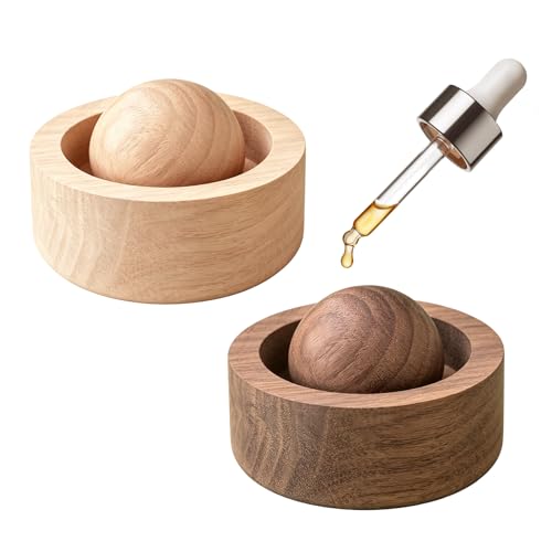 2 Piezas Bola Difusora de Aceites Esenciales de Madera Natural, Portátil Difusor de Aroma de Madera Reutilizable Difusor Aromaterapia sin Agua Hecho a Mano para Oficina, Coche, Casa y Viajes
