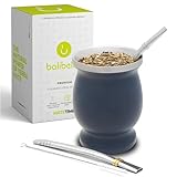 Balibetov [NEW] double wall Stainless Steel Yerba Mate Gourd set (Mate cup) with Yerba Mate Bombilla (straw) (GRAY)
