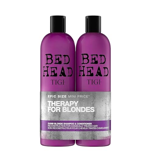 Bed Head by TIGI Dumb Blonde Shampoo & Conditioner Set 2x 750ml Keratin Hair Treatment for Bleached & Colour-Treated Hair Moisturising Formula Repairs Dry Damaged Strands