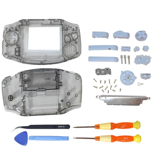 Image of Hzxkqmil Full Housing Shell Kit for Nintendo Gameboy Advance GBA Console | Custom Shell Replacement Transparent Housing Case Repair Parts with Buttons Screws + Tools Kit for GBA Console,Clear Black