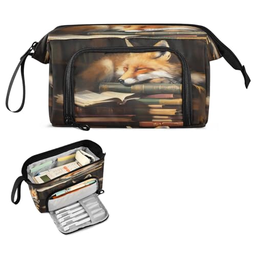 Image of Fox Cartoon Pencil Case Pouch Big Capacity Pencil Bag Box Organizer Pen Case with Handle Stationery Organizer for Girls Boys Women Kids Adults School