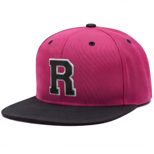 Daxton Men’s 3D Silicone Initial A-Z Letters Varsity Snapback Hat, HPKBLK Hat with Letter R Color WHTBLK
