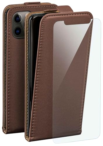 Étui iPhone 12 Pro protection 360 housse rabat cuir marron foncé moex