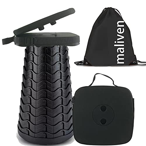 Image of Collapsible Camping Stool with Seat Cushion & Nylon Bag, Square Portable Telescopic Stool, Lightweight Sturdy Foldable Stool for Camp Fishing Picnic, Max Load 550 lb
