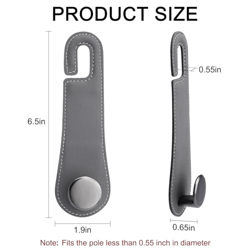 JESTOP Car Headrest Hooks, 2 Pack Leather Car Seat Storage Hanger for Purses Bags, Stylish Car Seat Organizer Hooks for Handbag Coat Umbrellas, Car Inside Accessories, Gray