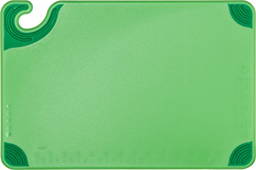 Image of San Jamar Saf-T-Grip Plastic Cutting Board with Safety Hook, 12 inch x 18 inch x 0.5 inch, Green (Pack of 2)