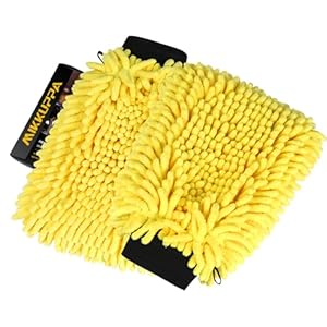 MIKKUPPA Car Wash Mitt Microfiber – Double-Sided Chenille Scratch Free Mitt with Waterproof Inner for Car Washing Home Cleaning (Yellow, 2Pack, 10” x 7”)