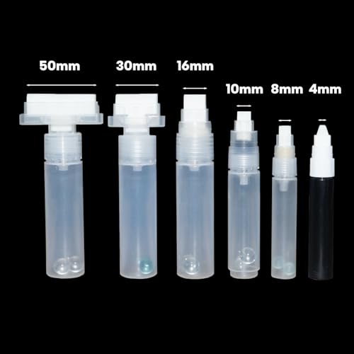 FULIBAO 6 Pack Refillable Acrylic Paint Pens Empty Markers 4/8/10/15/30/50mm Clear Large Paint Holder Pen Graffiti Markers for Painting DIY Art and Glue Paints Applicato