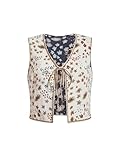 GORGLITTER Women's Plus Size Crochet Embroidered Vest Tie Front Vintage Floral Sleeveless Boho Vest Tops Beige 2XL