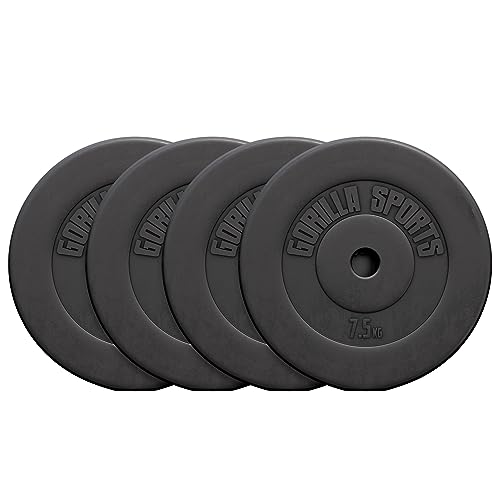 GORILLA SPORTS® Discos Pesas - Set de 30kg (4x7,5kg), Ajustables, Cemento y Plástico, Ø31mm - Juego de Pesas, Gimnasio en Casa, Conjunto, Kit, Weights, Pesa Fitness, Equipamiento, Musculación, Gym