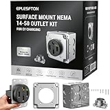 EPLESFTON Nema 14-50 EV Outlet with Surface Mount Box Kit, 50 amp EV Charging Straight Blade Device Receptacle Heavy Duty, Industrial Grade, 3-Pole 4-Wire Grounding, 50A 125/250V,ETL Listed,Black