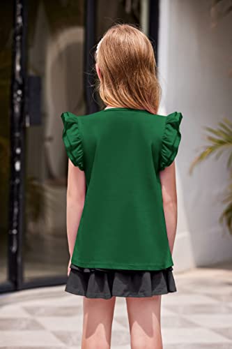 Flypigs Girls T Shirt Flutter Short Sleeve Top For Toddler Girl Basic Cotton Tee Soft Blouse Green 5-6 Years #TOP4