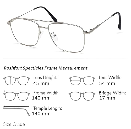 Image of Roshfort Eyewear Zero Power Blue Cut & Antiglare Computer Square Eyeglasses | Men & Women | Medium - Pack Of 1