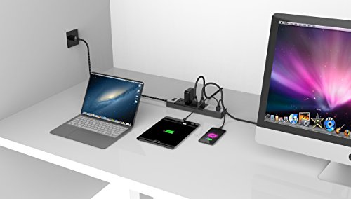 Power Strip Surge Protector By Artix Nrgpower C500, Aluminum With Scratch-Proof Rubber Protective Outlets, 4 Outlets And 4 Usb Ports, Ismart Technology Charging Station (Black & Silver) #TOP3