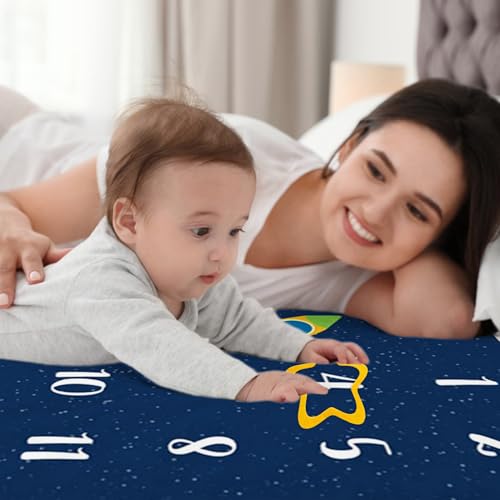Image of Space Baby Monthly Milestone Blanket Astronaut Star Decor Photography Background Newborn Growth Record Prop Blanket 60 inchx40 with Frames