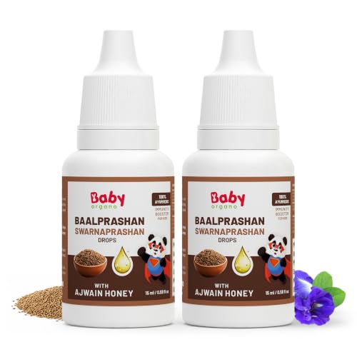 Image of BabyOrgano Swarnaprashan 24K Gold Drops, AYUSH, Kids Immunity & Brain, 15ml | Suvarnaprashan 24K Gold Drops, Swarna Bhasma, Brahmi, Shankhpushpi, Vacha, Ajwain & Honey, Immunity, Brain & Growth Support