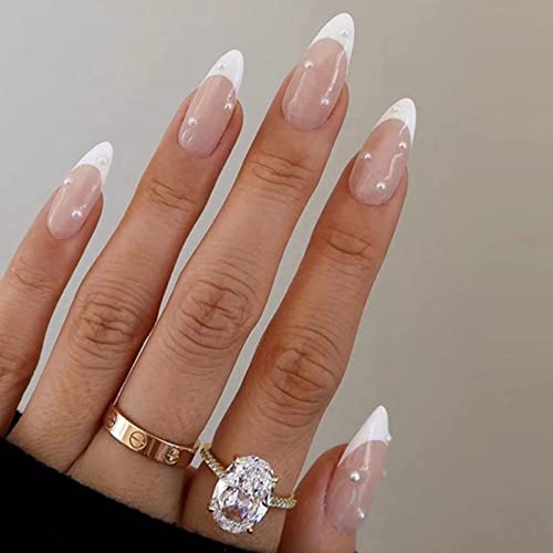 6 Packs (144 Pcs) Press on Nails Medium Design, Misssix Short Fake Nails Almond French Glue on Nails Set with Adhesive Tabs Nail File for Women - Thumbnail 3