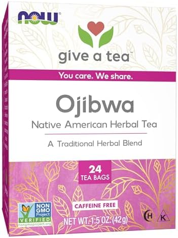 NOW Foods Give a Tea™ Ojibwa Tea, Herbal, Caffeine-Free, 24 bags, traditional North American blend for overall wellness