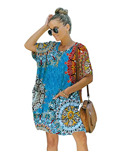 Image of Women's Casual Summer T Shirt Dress Elastic Loose Short Sleeve Dress with Pocket for Women