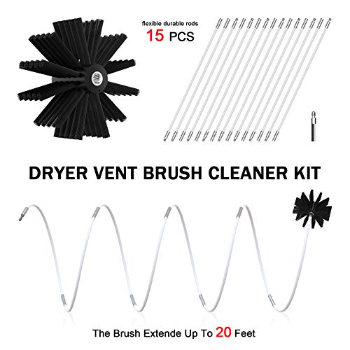 Dryer Vent Cleaner Kit 20 Feet Dryer Vent Brush Chimney Sweep Kit Suitable for Dredging and Cleaning Various Pipes,Chimneys and Vents Etc. Can Be Reused,Drill Adapter Included and Storage Bag
