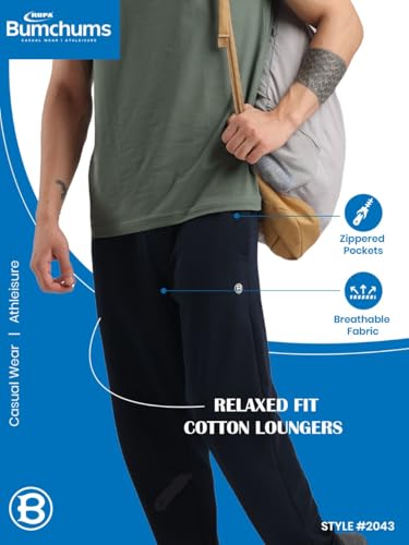 Image of Rupa Bumchums Men's Relaxed Fit Cotton Loungers with Zippered Pockets and Flat Drawstring