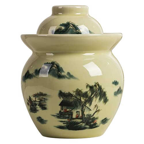 QPZK Tarro tradicional de porcelana china para pepinillos, olla de fermentación de cerámica, tarro de fermentación con tapa de cierre de agua, fermentador de gres para chucrut A-7 kg