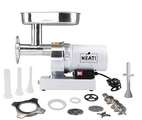 MEAT! .5 HP Pro-Grade Meat Grinder #8 with 3 Stuffing Tubes, 2 Stainless Steel Grinding Plates, and a Stainless Steel Stuffing Plate for Making Ground Meat