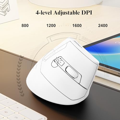 Image of Ergonomic Mouse,Wireless Mouse,Bluetooth Vertical Mouse with BT5.0 /4.0 /2.4G, Rechargeable with Battery Indicator,Ergonomic Design for Comfort and Reduced Wrist Strain for Home,Office Use(White)