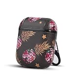 HIDAHE for AirPods Cover Floral Pineapple Leather for AirPod Accessories Kit Skin for AirPods 1st/2nd Charging Case, Black Pineapple