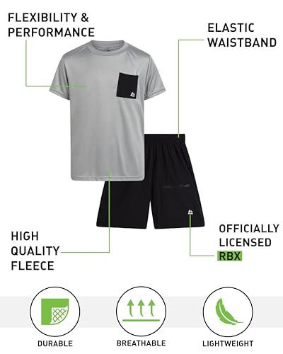 Image of RBX Boys Athletic Shorts Set - 2 Piece Lightweight Short Sleeve Performance T Shirt and Woven Pull-On Running Shorts for Boys