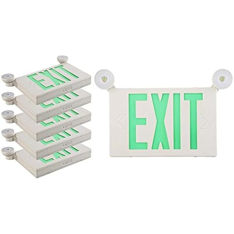 EXITLUX 6 Pack Green Led Exit Sign with Emergency Lighting Battery Backp -Two LED Adjustable Head -120V/277V-UL Listed-Exit Lighting -Dual LED Lamp ABS Fire Resistance for Power Failure. Cover